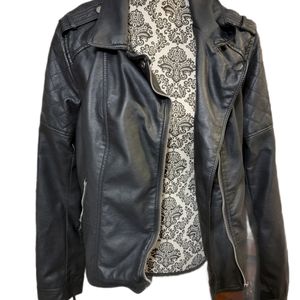 Faux leather motorcycle biker jacket
